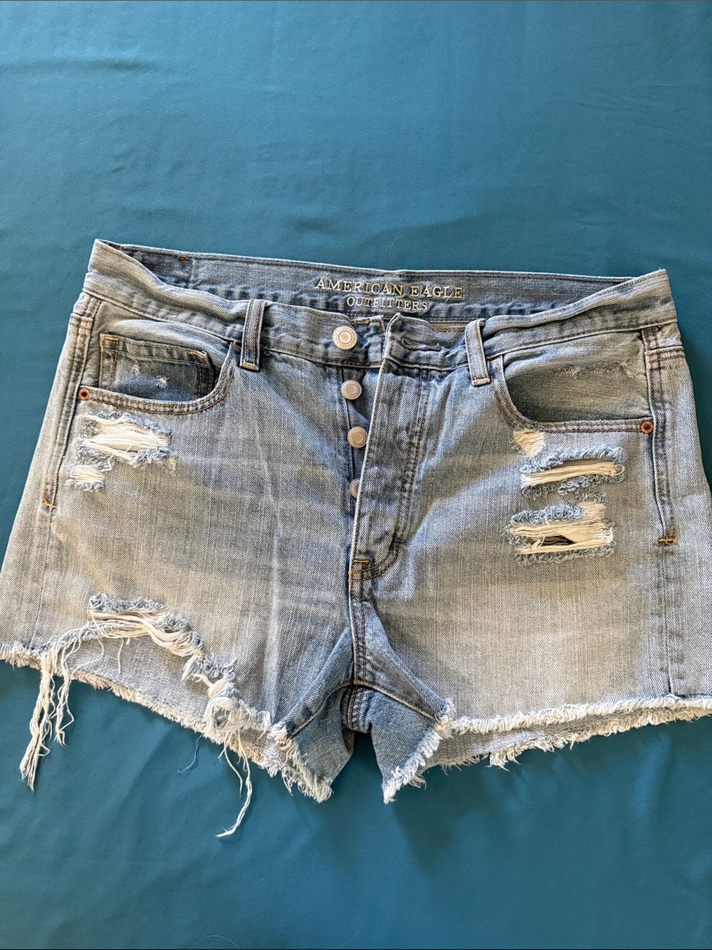 American Eagle Outfitters Light Wash Distressed Button Fly Shorts